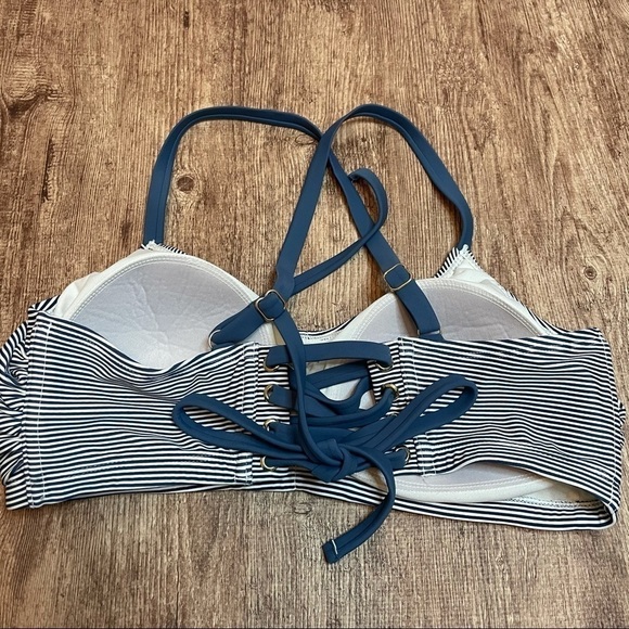 Xhilaration Lace-Up Back Bikini Top Blue Striped - Picture 2 of 5
